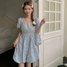 Load image into Gallery viewer, Dress Female Summer 2021 New Small Fresh and Sweet Square Neck Short-sleeved Waist Dress Fairy Dress