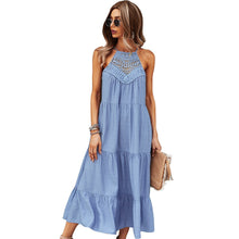 Load image into Gallery viewer, Dress For Woman Summer Maxi Dress Fashion Lace Hollow Sleeveless Halter Neck Midi Dress Casual Loose Beach Sundress Robe Femme