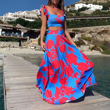 Load image into Gallery viewer, Dress Suit 2021 New Women Skirt Crop Top Set Contrast Color Printed Ruffles Sleeveless  High Waist Skirt Summer Beach Fashion