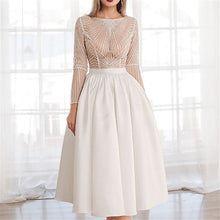 Load image into Gallery viewer, Dress White Sexy Embroidered Long-sleeved Big Swing Dress European American Banquet Evening Dress Long Skirt Autumn Spring New