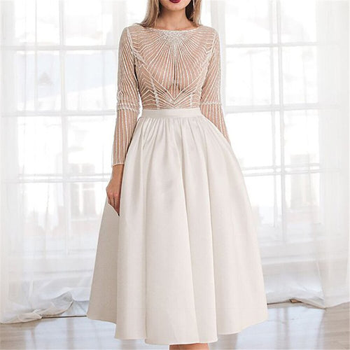 Dress White Sexy Embroidered Long-sleeved Big Swing Dress European American Banquet Evening Dress Long Skirt Autumn Spring New