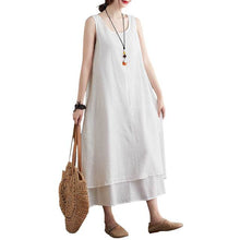 Load image into Gallery viewer, Dress Women Elegant Vintage Fashion Dress Cotton Linen Dress Solid Sleeveless Pocket Loose Casual 2021 Summer Vestido White