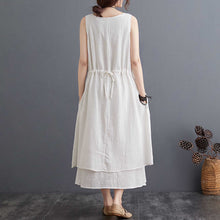 Load image into Gallery viewer, Dress Women Elegant Vintage Fashion Dress Cotton Linen Dress Solid Sleeveless Pocket Loose Casual 2021 Summer Vestido White