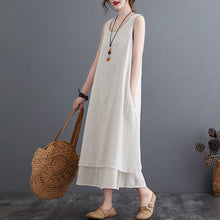Load image into Gallery viewer, Dress Women Elegant Vintage Fashion Dress Cotton Linen Dress Solid Sleeveless Pocket Loose Casual 2021 Summer Vestido White