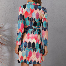 Load image into Gallery viewer, Dress for Women 2021 Summer Beach Bohoo Printed Mini Dress Tie Waist Turn-down Collar Long Sleeve Short Dresses Femme