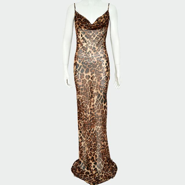 Dress for Women Leopard Sexy Female Bodycon Robe Woman Long Dress Beach Bandage Backless Spaghetti Straps Female Party Vestidos