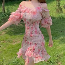 Load image into Gallery viewer, Dresses For Women 2022 Flounced edge floral frilly dress korean fashion Slash neck Women&#39;s summer sundresses vetement femme