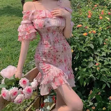 Load image into Gallery viewer, Dresses For Women 2022 Flounced edge floral frilly dress korean fashion Slash neck Women&#39;s summer sundresses vetement femme