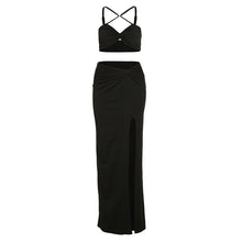 Load image into Gallery viewer, Dresses For Women 2022 Summer Sexy Black Halter Outfits Maxi Skirt Two-Piece Suit Strap And Split Skirts Bodycon Sets Beach Stre