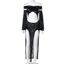 Load image into Gallery viewer, Dresses For Women 2022 Summer Sexy Black Transparent lace skinny  Casual Long Sleeves Evening Party Prom Split Maxi Dress