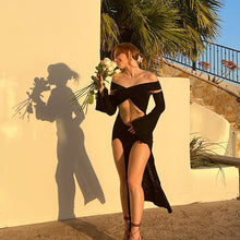 Load image into Gallery viewer, Dresses For Women 2022 Summer Sexy Black Transparent lace skinny  Casual Long Sleeves Evening Party Prom Split Maxi Dress