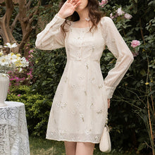 Load image into Gallery viewer, Dresses For Women Long Sleeve Print Embroidery Fashion Party Robe Square Neck Sweet High Waist Single Breasted Vestido De Mujer