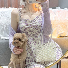 Load image into Gallery viewer, Dresses Women Sweet Korean Style Girls Floral Spaghetti Straps High-waist Summer Elasticity Mini Vestdios Female Japan Version