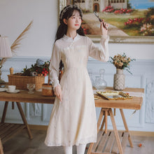 Load image into Gallery viewer, Dresses for women 2021 Chiffon Elegant Cheongsam Vestidos Femme Disc Button Retro Stand Collar Embroidery Slim Sweet Dress