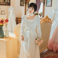 Load image into Gallery viewer, Dresses for women 2021 White Dress Jacquard Square Neck Elegant Autumn Dress Women Bowknot Chic High Waist Fashion Retro Dresses
