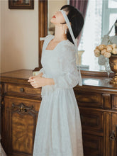 Load image into Gallery viewer, Dresses for women 2021 White Dress Jacquard Square Neck Elegant Autumn Dress Women Bowknot Chic High Waist Fashion Retro Dresses