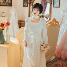 Load image into Gallery viewer, Dresses for women 2021 White Dress Jacquard Square Neck Elegant Autumn Dress Women Bowknot Chic High Waist Fashion Retro Dresses