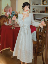 Load image into Gallery viewer, Dresses for women 2021 White Dress Jacquard Square Neck Elegant Autumn Dress Women Bowknot Chic High Waist Fashion Retro Dresses