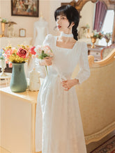 Load image into Gallery viewer, Dresses for women 2021 White Dress Jacquard Square Neck Elegant Autumn Dress Women Bowknot Chic High Waist Fashion Retro Dresses