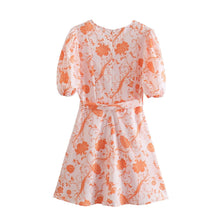 Load image into Gallery viewer, Dresses women wholesale 2022 spring V neck short sleeve lace up Printed Dress f1 53021