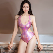 Load image into Gallery viewer, Elastic High Cut Deep V Bathing Suits Backless Leotard Shiny PVC Oil Glossy Bodysuit Metallic Luster PU Leather Sexy Body Suits