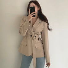 Load image into Gallery viewer, Elegant Belt Slim Waist Notched Collar Blazer Women Loose Office Ladies Korean Chic Suit Coat Women All Match Casual Jacket