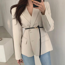 Load image into Gallery viewer, Elegant Belt Slim Waist Notched Collar Blazer Women Loose Office Ladies Korean Chic Suit Coat Women All Match Casual Jacket
