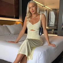 Load image into Gallery viewer, Elegant Bodycon Sexy Dress Women White Y2K Summer Hollow Out Sleeveless Spaghetti Strap Party Bandage Midi Dresses 2021