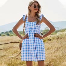 Load image into Gallery viewer, Elegant Butterfly Sleeve Ruffle Mini Dress Casual Square Collar Plaid Party Dress Women Summer Loose Pocket Beach Dress Vestidos