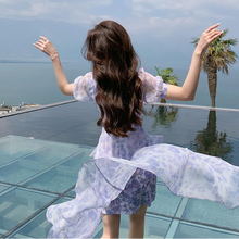 Load image into Gallery viewer, Elegant Casual Floral Dress Women 2021 Summer Beach Bohemian Evening Party Midi Dress Ladies Puff Sleeve Korean Fashion Clothing