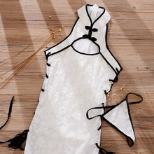 Load image into Gallery viewer, Elegant Chinese Style Sexy Bandage Hollow Velvet Floral Printed Cheongsam Dress Qipao Uniform Temptation Women Nightdress