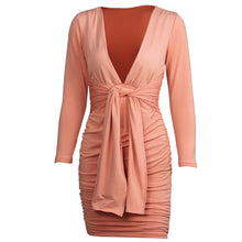 Load image into Gallery viewer, Elegant Deep V-Neck Sexy Autumn Dress Women 2021 Long Sleeve Pleated Bodycon Party Night Club Dress Short Casual Dress Vestidos