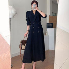 Load image into Gallery viewer, Elegant Double Breasted Lapel Women Party Dress 2021 New Fashion Office OL Long Sleeve Belted Slim Waist Female Dress Vestidos