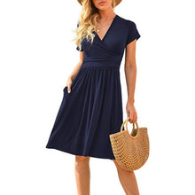 Load image into Gallery viewer, Elegant Dress Women Casual Comfy Sexy Solid Color V-Neck Pocketed Short Sleeve Bodycon Dress 2021 Fashion Midi Dresses