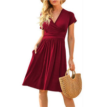 Load image into Gallery viewer, Elegant Dress Women Casual Comfy Sexy Solid Color V-Neck Pocketed Short Sleeve Bodycon Dress 2021 Fashion Midi Dresses
