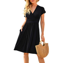Load image into Gallery viewer, Elegant Dress Women Casual Comfy Sexy Solid Color V-Neck Pocketed Short Sleeve Bodycon Dress 2021 Fashion Midi Dresses