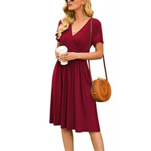 Load image into Gallery viewer, Elegant Dress Women Casual Comfy Sexy Solid Color V-Neck Pocketed Short Sleeve Bodycon Dress 2021 Fashion Midi Dresses