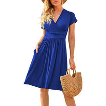 Load image into Gallery viewer, Elegant Dress Women Casual Comfy Sexy Solid Color V-Neck Pocketed Short Sleeve Bodycon Dress 2021 Fashion Midi Dresses