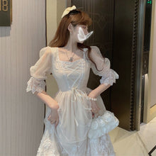 Load image into Gallery viewer, Elegant Fairy Dress Summer French Palace Style Super Fairy Sen Tie Square Neck Tie Princess Dress Mid-length Dress