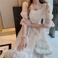 Load image into Gallery viewer, Elegant Fairy Dress Summer French Palace Style Super Fairy Sen Tie Square Neck Tie Princess Dress Mid-length Dress