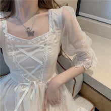Load image into Gallery viewer, Elegant Fairy Dress Summer French Palace Style Super Fairy Sen Tie Square Neck Tie Princess Dress Mid-length Dress
