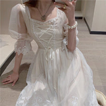 Load image into Gallery viewer, Elegant Fairy Dress Summer French Palace Style Super Fairy Sen Tie Square Neck Tie Princess Dress Mid-length Dress