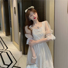 Load image into Gallery viewer, Elegant Fairy Dress Summer French Palace Style Super Fairy Sen Tie Square Neck Tie Princess Dress Mid-length Dress