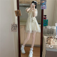 Load image into Gallery viewer, Elegant Fairy Mini Dresses Women 2021 Puff Sleeve French Casual Kawaii Dress Patchwork Lace-up Sweet Cute Korean Beach Sundress