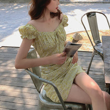Load image into Gallery viewer, Elegant Fashion Sweet Floral Print Chic Dress Women Ruffle Puff Sleeve Sexy Square Collar Summer High Waist Mini Dresses Robe