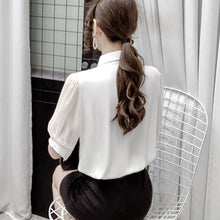 Load image into Gallery viewer, Elegant Fashion Women Shirt Pearl Chain Ruffles Ladies Chiffon Shirts Half Sleeve Single Breasted Summer Korean Sweet Female Top