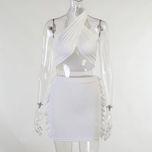 Load image into Gallery viewer, Elegant Green Sexy Mini Bodycon Dress Sets Women 2021 Summer Halterneck Backless Crop Top and Short Skirt Suits Party Clubwear