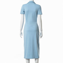Load image into Gallery viewer, Elegant Knitted Bodycon Midi Skirt Dress Women Summer 2021 Casual Vacation Party Short Sleeve Fashion High Slit Long Dresses