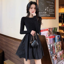 Load image into Gallery viewer, Elegant Knitted Mesh Patchwork Dress 2020 Spring Women Long Sleeve O Neck Ball Gown mini Dress Casual Knit A Line vestidos