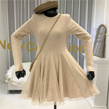 Load image into Gallery viewer, Elegant Knitted Mesh Patchwork Dress 2020 Spring Women Long Sleeve O Neck Ball Gown mini Dress Casual Knit A Line vestidos